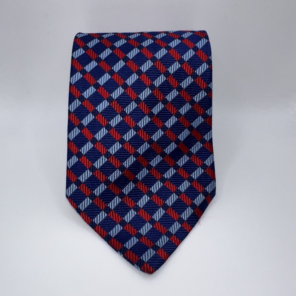 Tommy Hilfiger Tie Geometric Diamond Pattern Blue Red Silk USA Classic 58x4